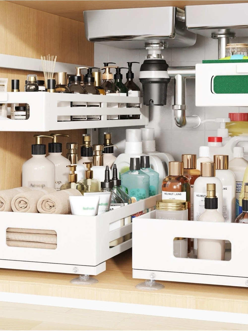 Under-Sink White Storage Organizer Crate - Multi-Compartment Home Storage